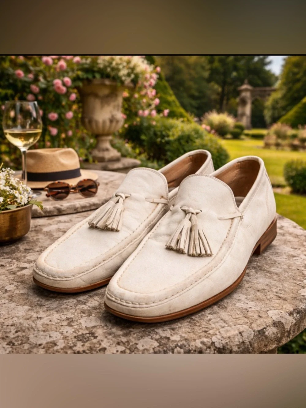 Bally size 9.5 cream mens leather shoes with tassels